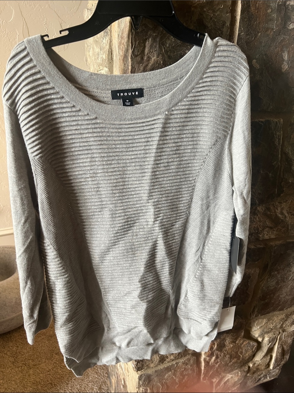 Trouve Heather Grey Ribbed Knit Top
